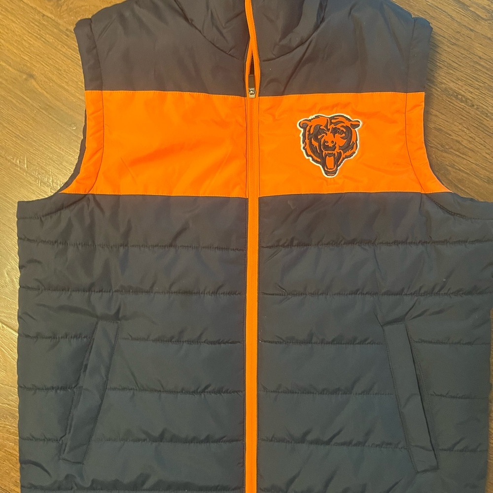 Chicago Bears NFL Puffer Vest Navy & Orange Large Full Zip